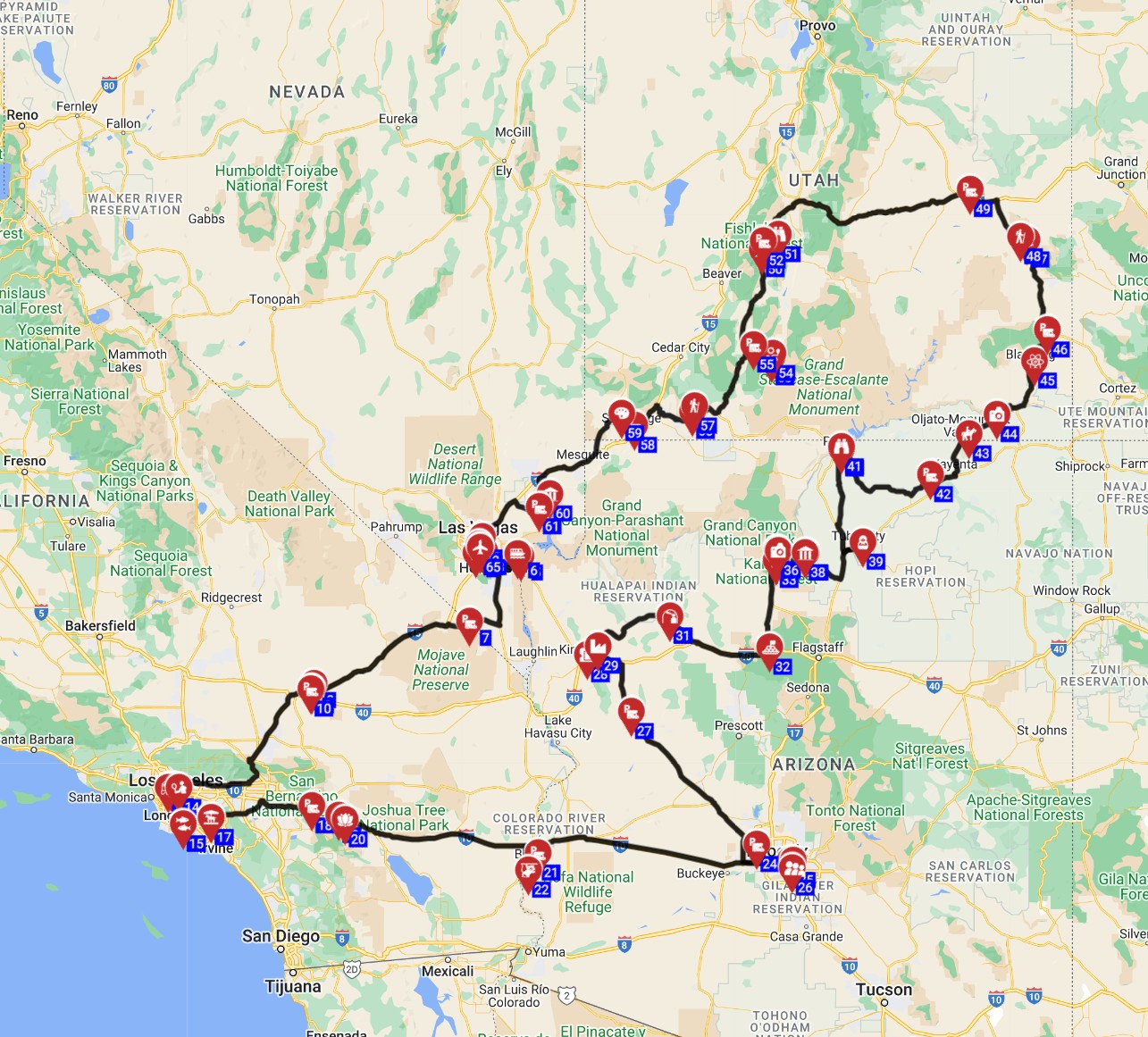Map for Las Vegas Round Trip - Journey through the Arid Beauty Vegas to the Wild